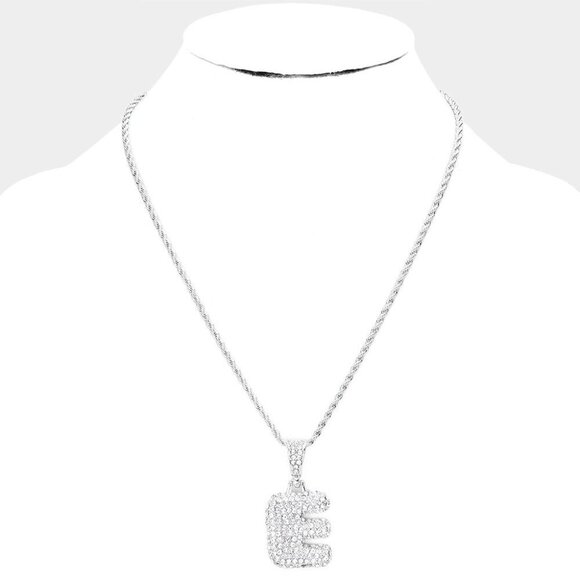 NEW -E- SIlver Bubble Initial Necklace Rhinestone Crystal - Picture 1 of 4